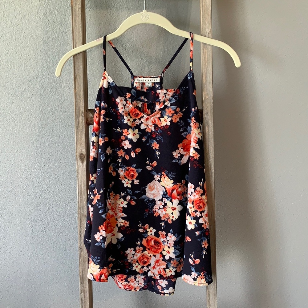 Haute monde razor back floral tank